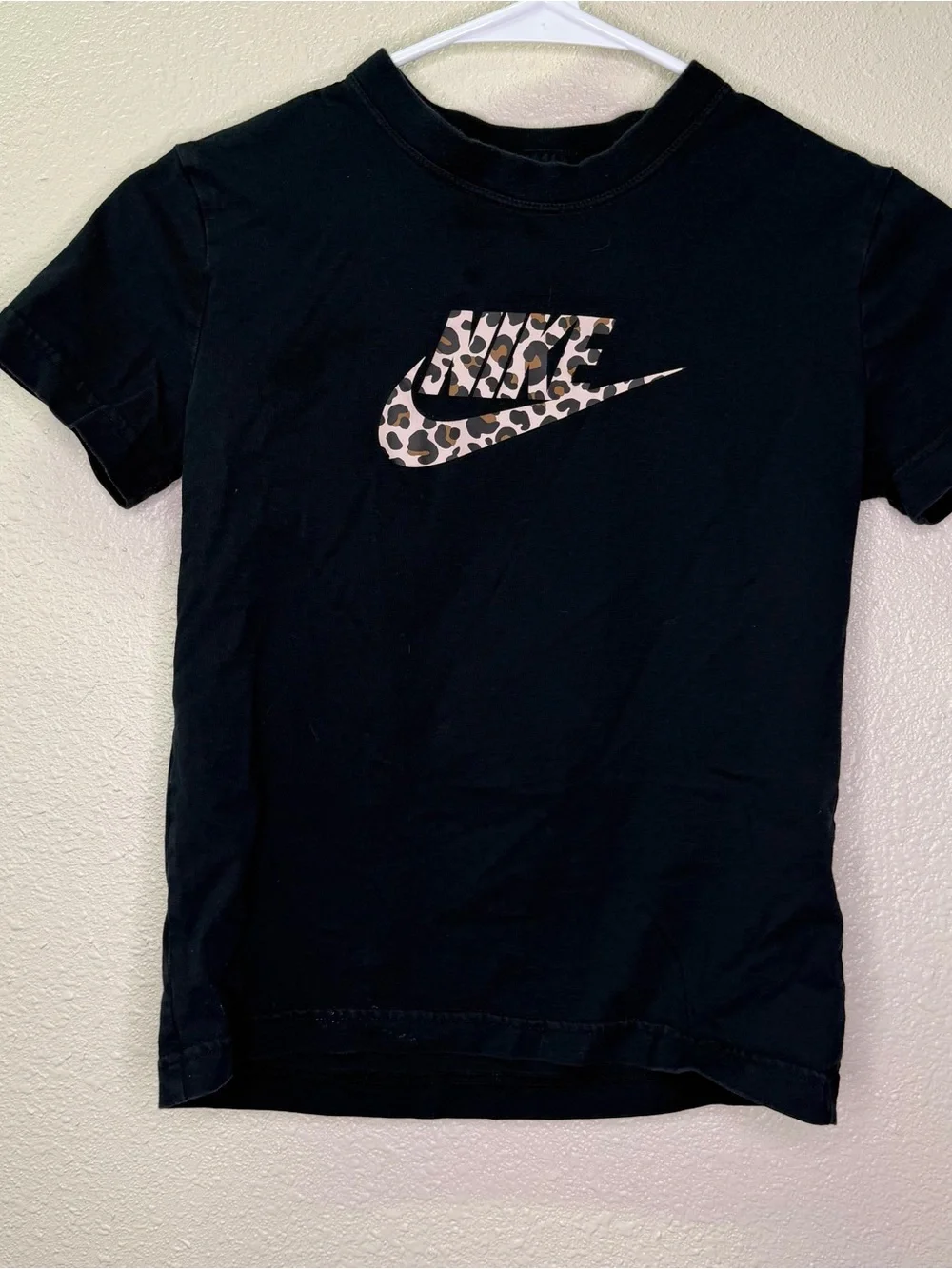 Kids Nike Black Tee with Leopard Swoosh